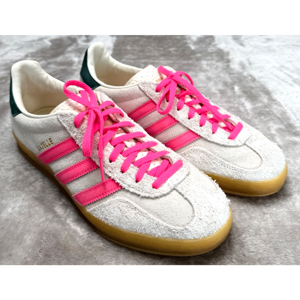 Adidas Off White Lucid Pink Green Gazelle Indoor Sneakers Womens Size 9.5 JQ1093